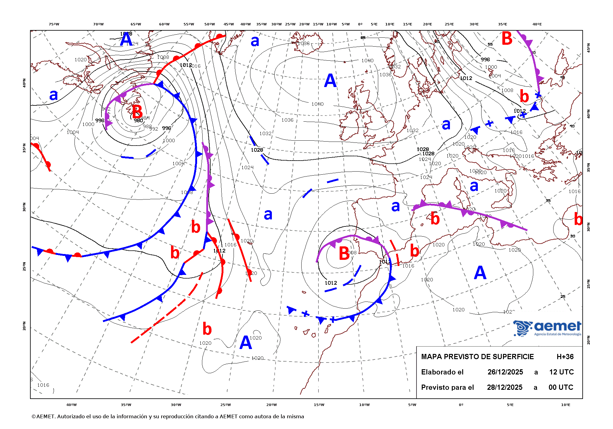 Imagenes del mapa de frentes&nbsp;diumenge, 28 de desembre  2025 01:00