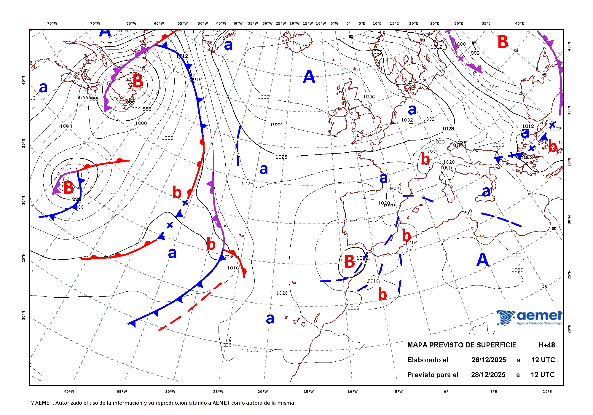 Imagenes del mapa de frentes&nbsp;diumenge, 28 de desembre  2025 13:00