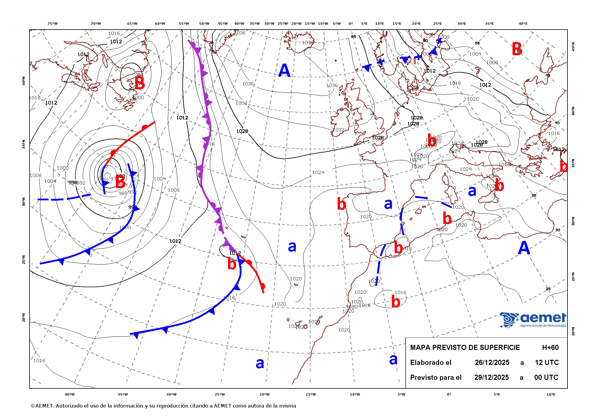 Imagenes del mapa de frentes&nbsp;dilluns, 29 de desembre  2025 01:00