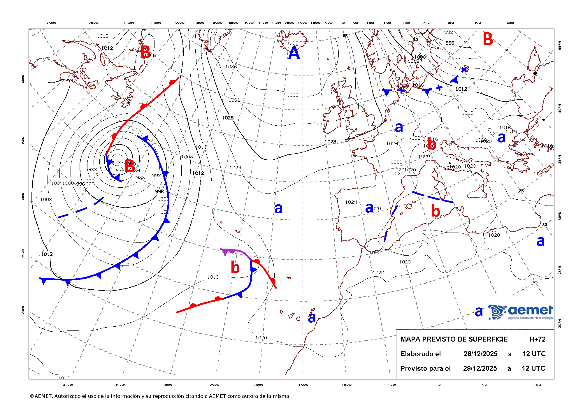 Imagenes del mapa de frentes&nbsp;dilluns, 29 de desembre  2025 13:00