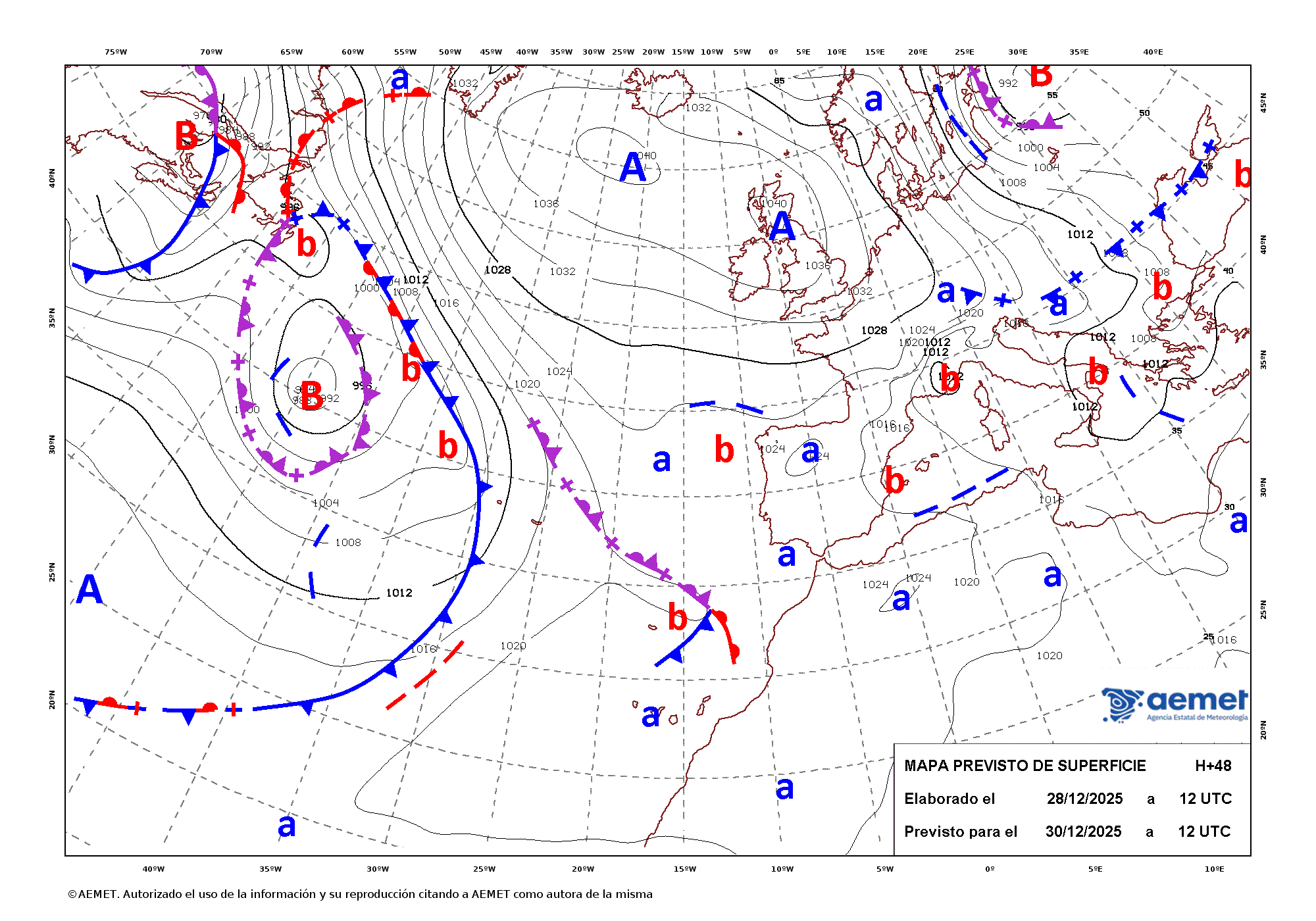 Imagenes del mapa con frentes&nbsp;martes, 30 diciembre 2025 a las 13:00