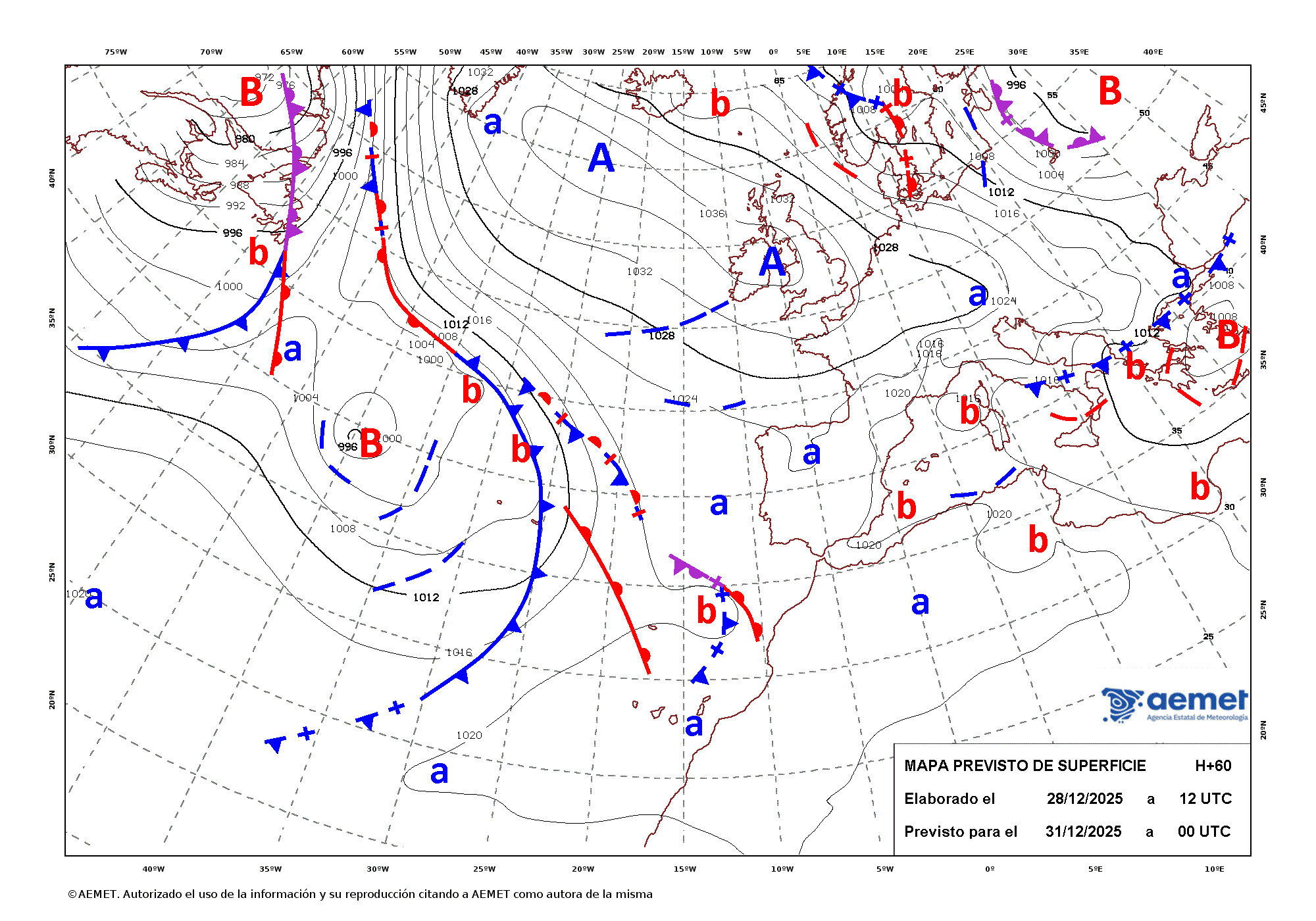 Imagenes del mapa con frentes&nbsp;mi�rcoles, 31 diciembre 2025 a las 01:00