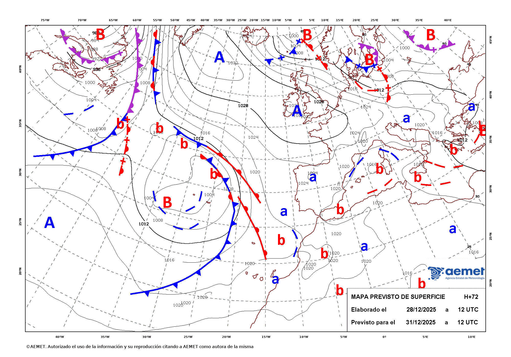 Imagenes del mapa con frentes&nbsp;mi�rcoles, 31 diciembre 2025 a las 13:00
