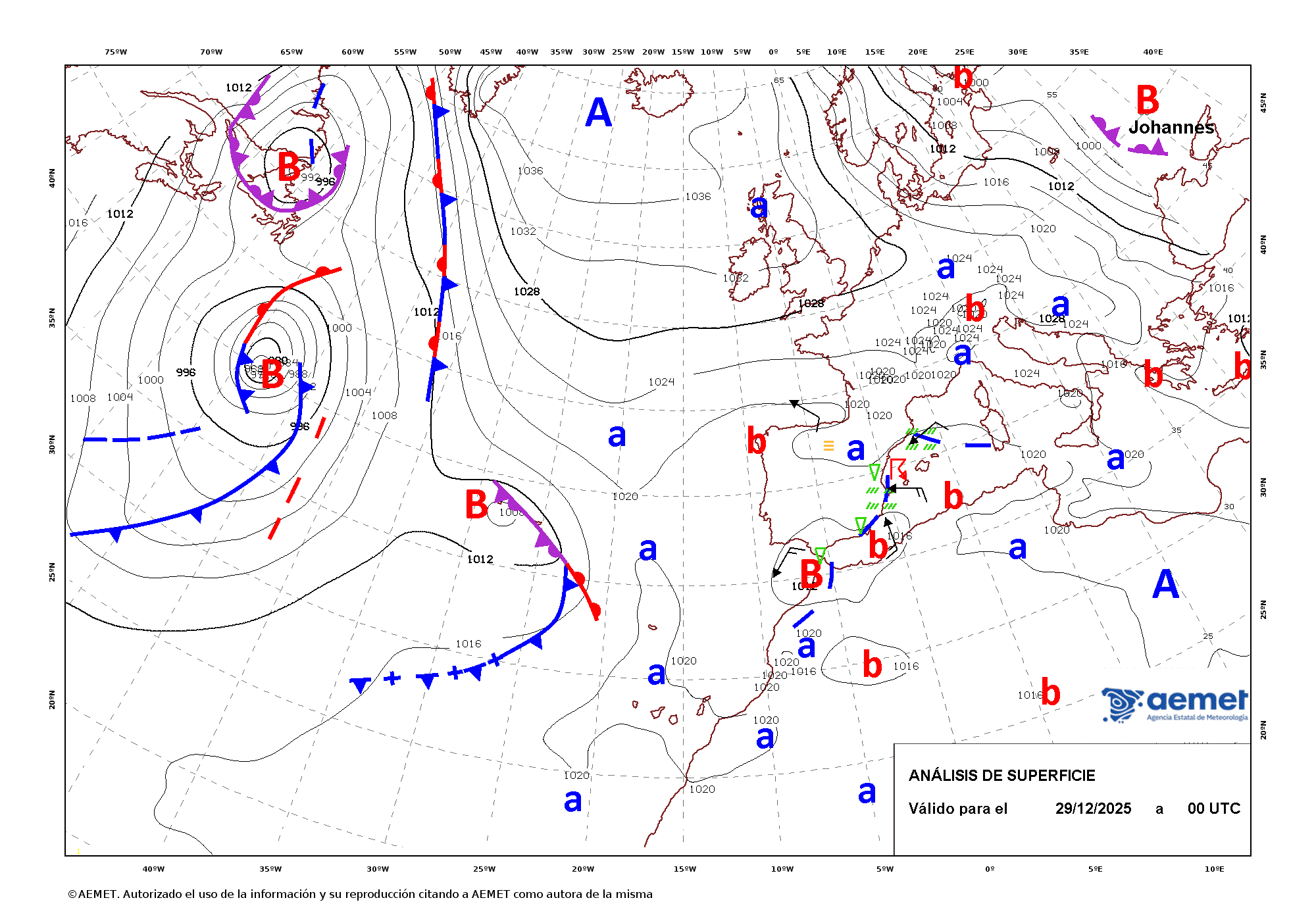 Imagenes del mapa con frentes&nbsp;lunes, 29 diciembre 2025 a las 01:00