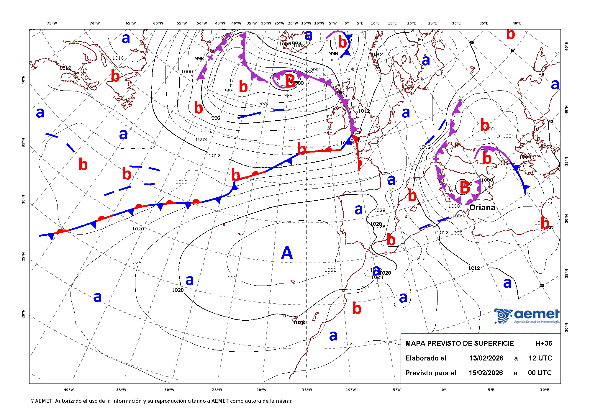 Imagenes del mapa con frentes&nbsp;domingo, 15 febrero 2026 a las 01:00