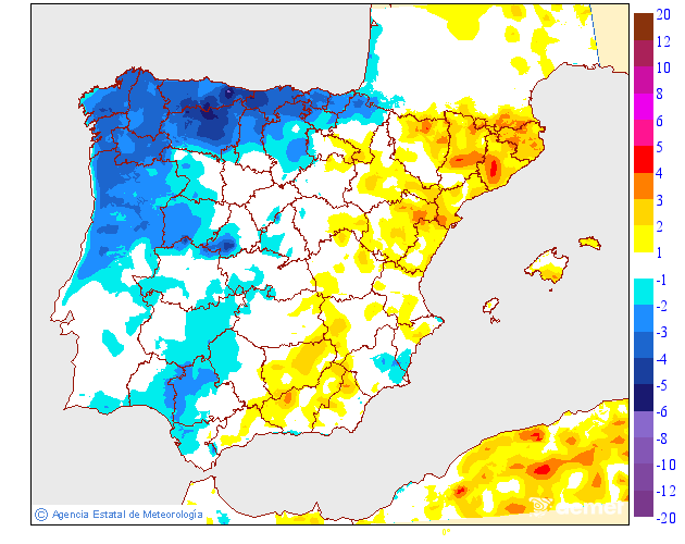 Variacin das temperaturas mnimas respecto ao da anterior
