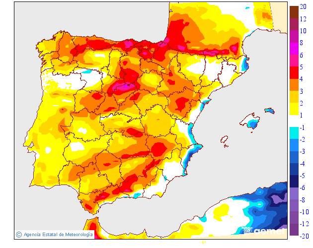 Variacin das temperaturas mximas respecto ao da anterior