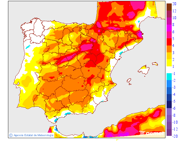 Variacin das temperaturas mximas respecto ao da anterior