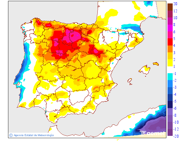 Maximum temperatures variation regarding the day before