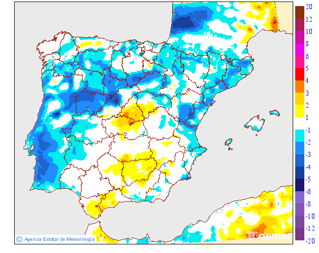 Minimum temperatures variation regarding the day before