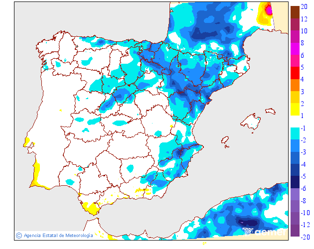 Variacin de las temperaturas mnimas respecto al da anterior