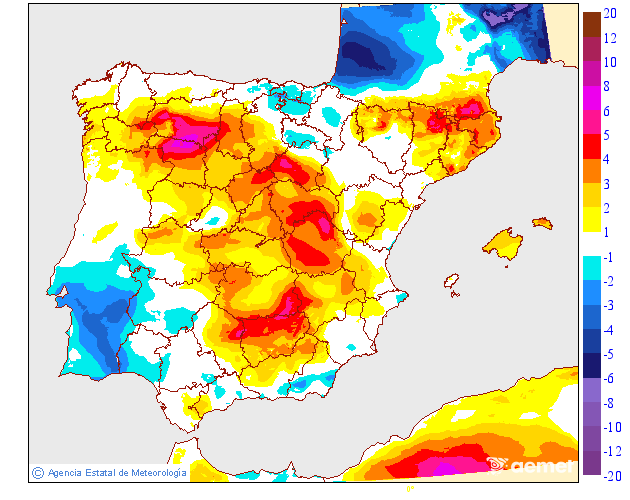 Variaci� de les temperatures m�ximes respecte al dia anterior