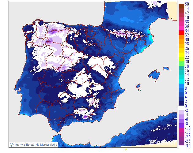 Minimum temperatures for tomorrow in the Peninsula and Balearic Islands