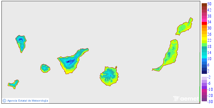 Maximum temperatures for tomorrow in the Canary Islands