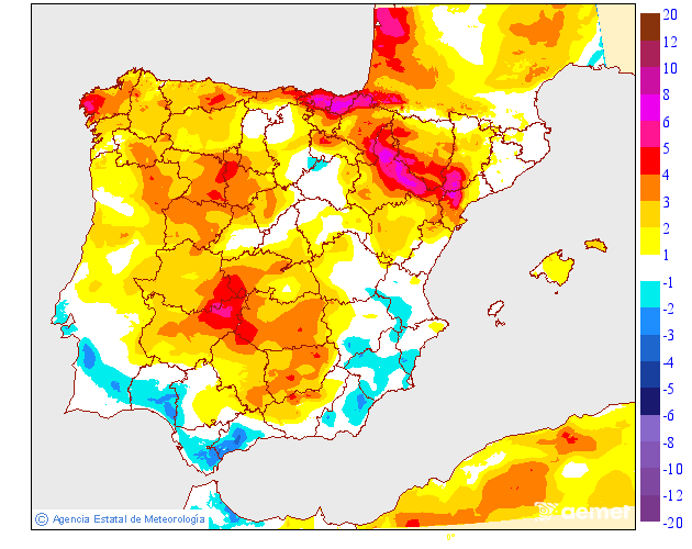 Maximum temperatures variation regarding the day before