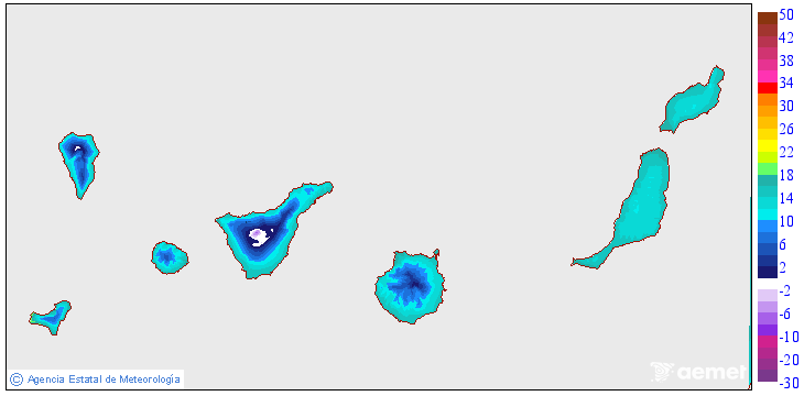 Minimum temperatures for the day after tomorrow in the Canary Islands