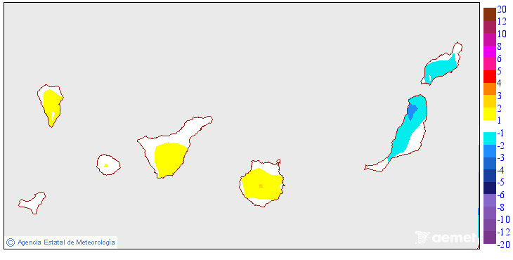 Variaci�n das temperaturas m�nimas respecto ao d�a anterior