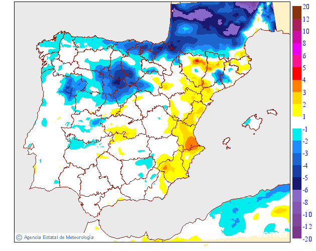 Variaci�n de las temperaturas m�ximas respecto al d�a anterior