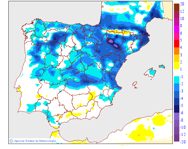 Variaci�n de las temperaturas m�ximas respecto al d�a anterior