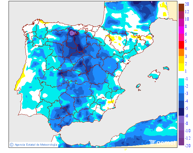 Variaci�n de las temperaturas m�nimas respecto al d�a anterior