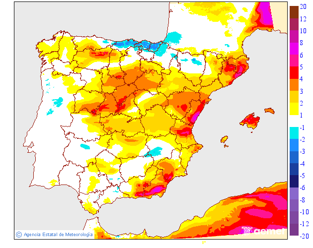 Variaci�n de las temperaturas m�ximas respecto al d�a anterior