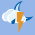 Icono de intervalos nubosos con tormenta y lluvia escasa noche