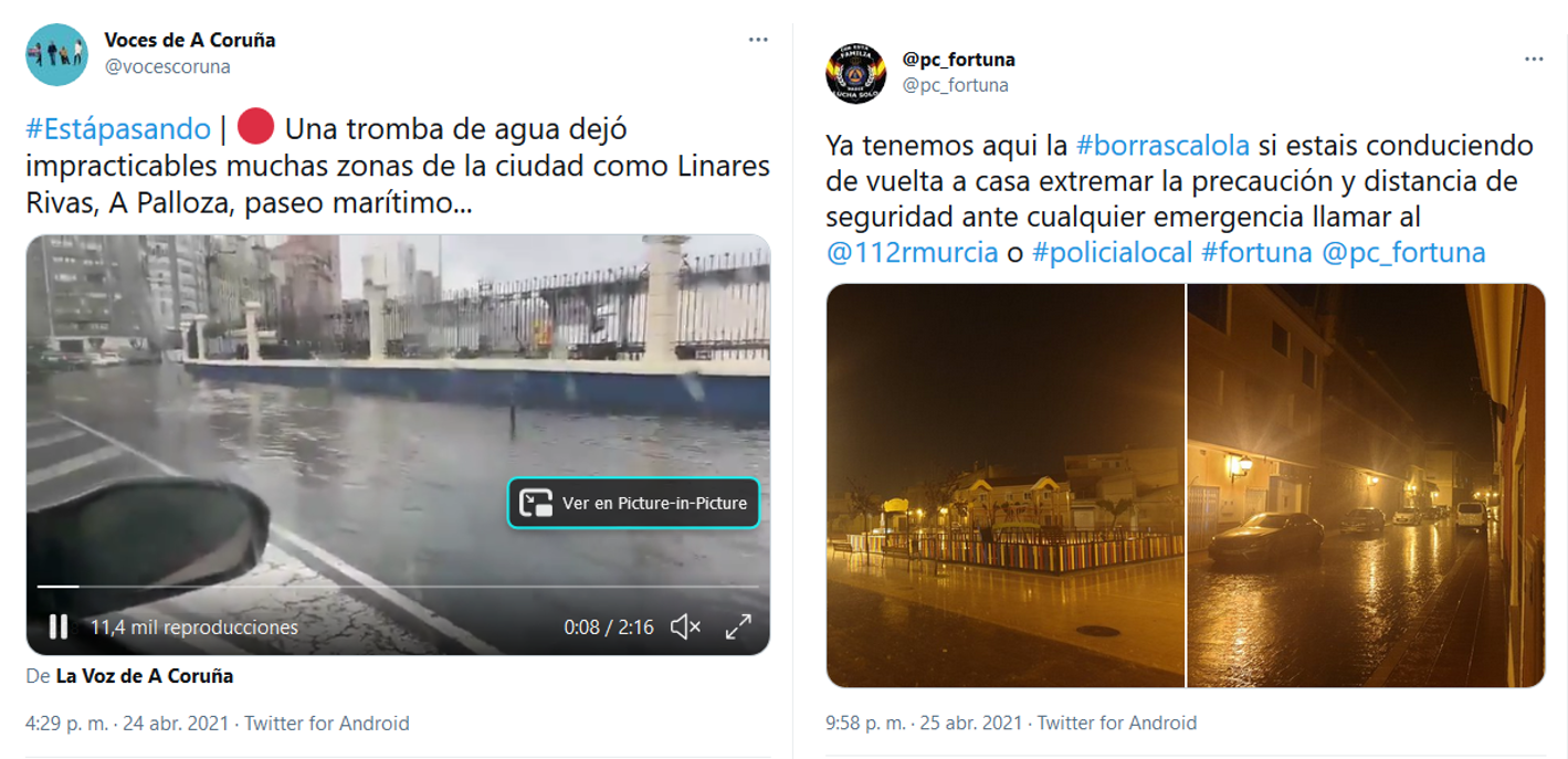 Algunos tuits emitidos en relación con la borrasca Lola