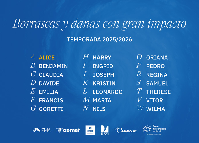 Nombres de las borrascas y danas con gran impacto de la temporada 2025-2026