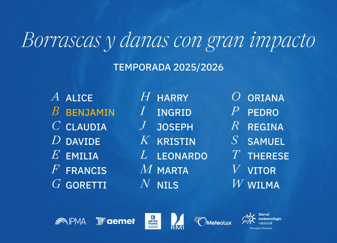 Nombres de las borrascas y danas con gran impacto de la temporada 2025-2026