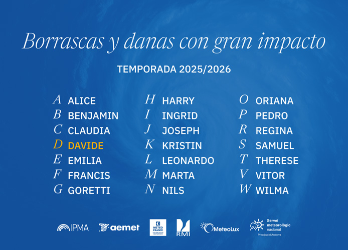 Nombres de las borrascas y danas con gran impacto de la temporada 2025-2026
