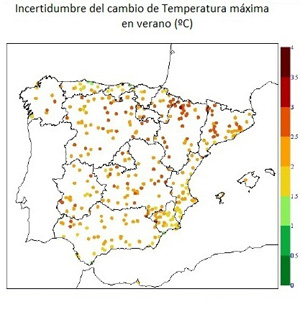 Incertidumbre del cambio de temperatura máxima en verano