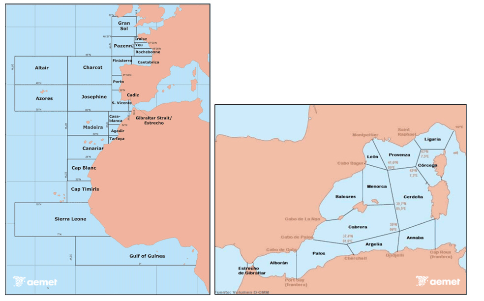 Figura 1. Áreas de responsabilidad española para la predicción marítima encomendadas por la OMM