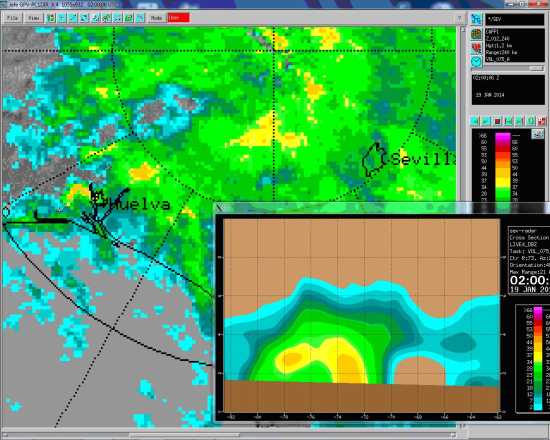 Imagen captada por el radar de Sevilla a las 02:00 UTC del 19 de enero