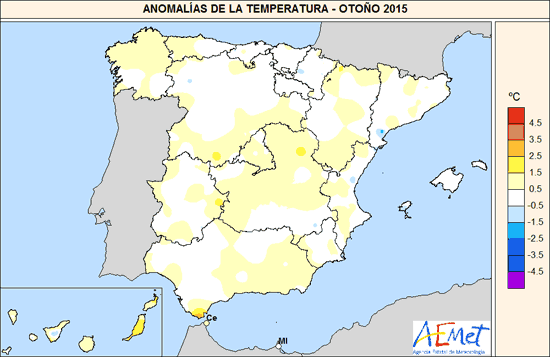 Anomalías de la temperatura - Otoño 2015