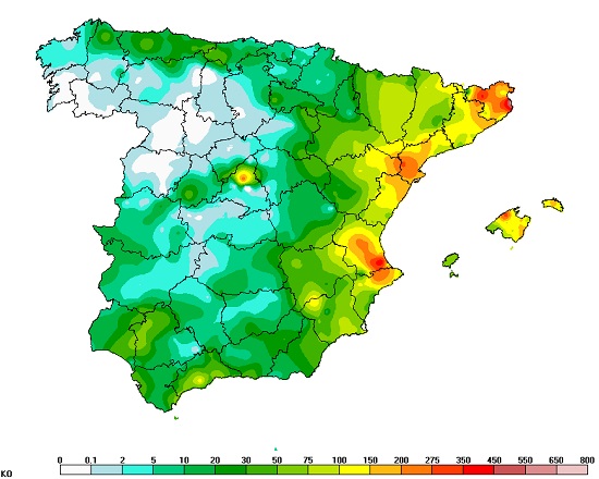 Precipitación acumulada (mm) en aproximadamente 5 días (desde las 00:00 UTC del día 19 a las 15:00 UTC del 23 de enero de 2020)