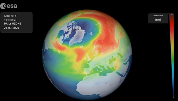 Agujero de ozono sobre el Ártico durante el año 2020 observado por el instrumento TROPOMI a bordo del satélite Sentinel 5P