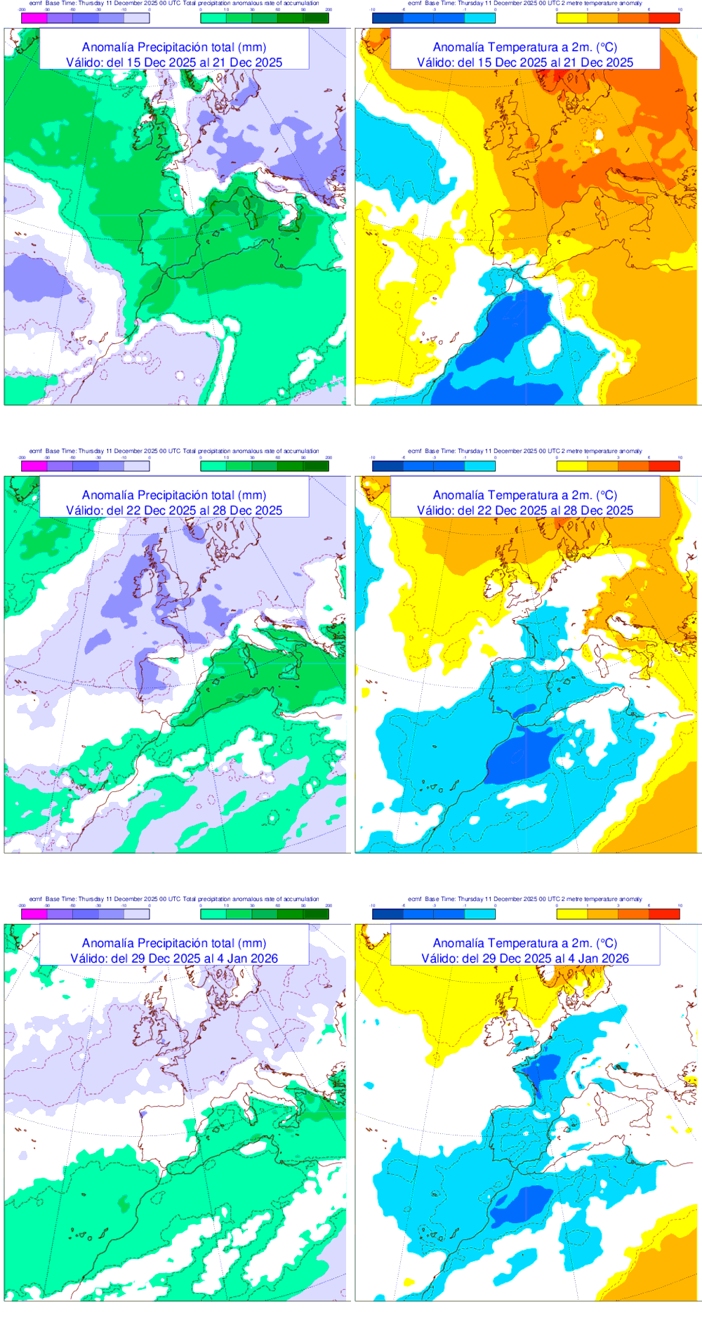 Anomala de precipitacin y temperatura entre el lunes 15 de diciembre y el domingo 4 de enero de 2026